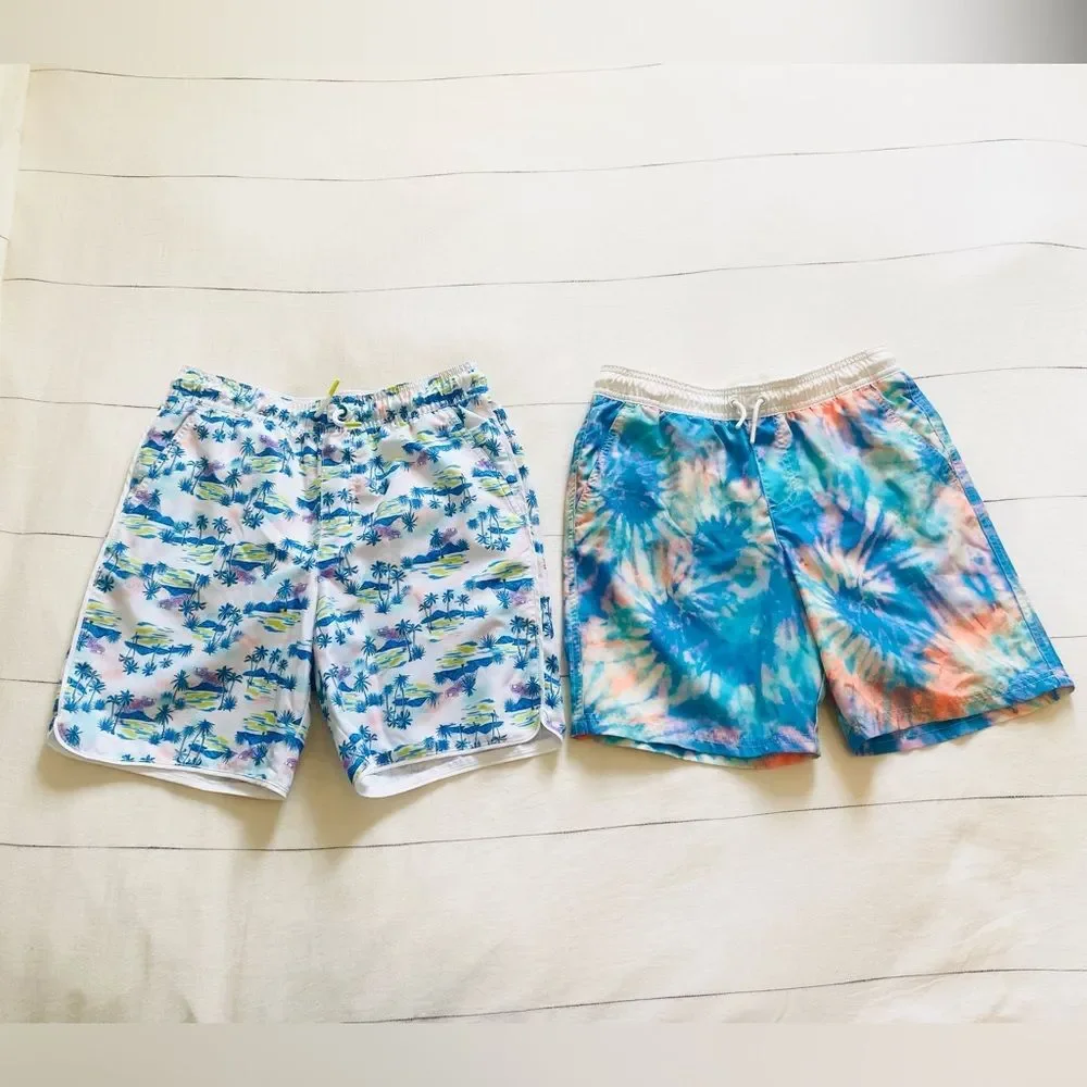 Cat & Jack Boys XL 14 Swim Trunks Lot 2 Tropical Palm Tie Dye Board Shorts